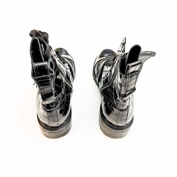 All Saints Donita Combat Boot Black Leather Croc Embossed Size 40 - Picture 3 of 7